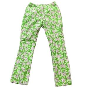 Vtg 1990’s Lilly Pulitzer green pink white floral pants trousers cotton size 4
